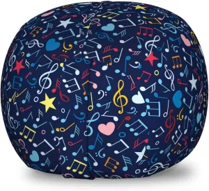 Ambesonne Music Storage Toy Bag Chair, Hearts Notes Stars Melodic Inspiration Musical Lifestyle Rhythm in My Heart Design, Stuffed Animal Organizer Washable Bag, Small Size, Multicolor