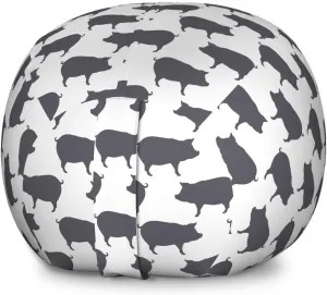 Ambesonne Pig Storage Toy Bag Chair, Continuous Pig Animal Silhouette Pattern Domestic Mammal Husbandry Concept, Stuffed Animal Organizer Washable Bag, Large Size, Charcoal Grey and White