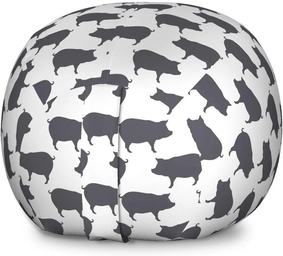 Ambesonne Pig Storage Toy Bag Chair, Continuous Pig Animal Silhouette Pattern Domestic Mammal Husbandry Concept, Stuffed Animal Organizer Washable Bag, Large Size, Charcoal Grey and White