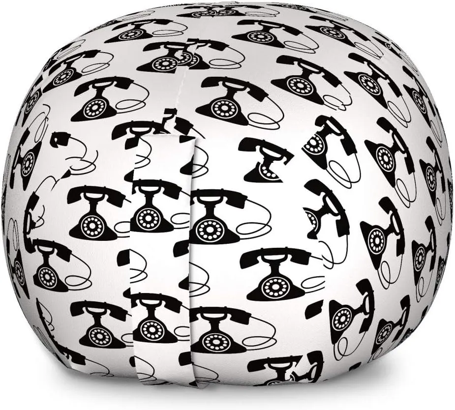Ambesonne Retro Storage Toy Bag Chair, Rotary Dial Silhouettes Repetitive Telephones Images on Plain Background, Stuffed Animal Organizer Washable Bag, Large Size, Charcoal Grey and White