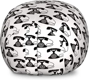 Ambesonne Retro Storage Toy Bag Chair, Rotary Dial Silhouettes Repetitive Telephones Images on Plain Background, Stuffed Animal Organizer Washable Bag, Large Size, Charcoal Grey and White