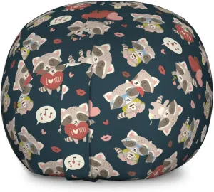 Ambesonne Romantic Storage Toy Bag Chair, Raccoon with I Love You Heart Kisses Birthday Celebration Graphic, Stuffed Animal Organizer Washable Bag, Large Size, Beige Blue