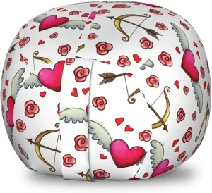 Ambesonne Valentines Day Storage Toy Bag Chair, Love Symbols Winged Hearts and Flowers in Romantic Colors Repetition, Stuffed Animal Organizer Washable Bag, Small Size, White Multicolor