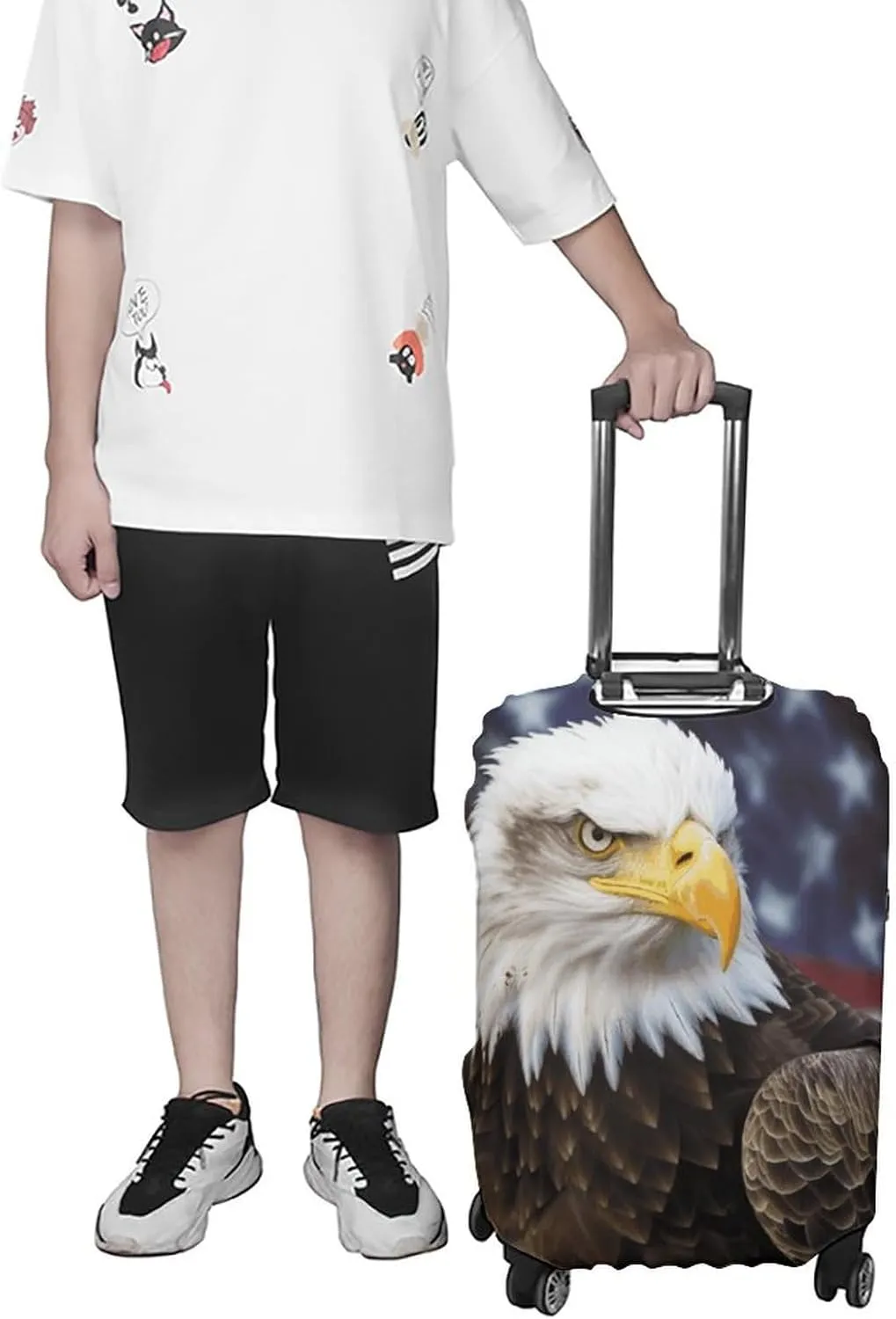 American Bald Eagle Luggage Cover Protector - Travel Suitcase Sleeve with Dual-Sided Prints, Universal Fit 18-32 Inch, Washable Anti-Scratch Travel Baggage Cover XL