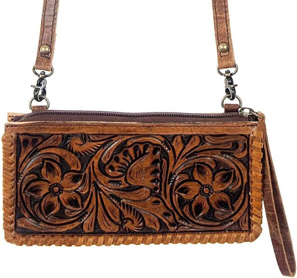 American Darling ADBG535BR Wallet Hand Tooled Genuine Leather Women Bag Western Handbag Purse