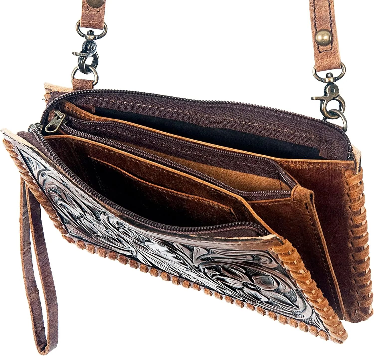 American Darling ADBG535BR Wallet Hand Tooled Genuine Leather Women Bag Western Handbag Purse