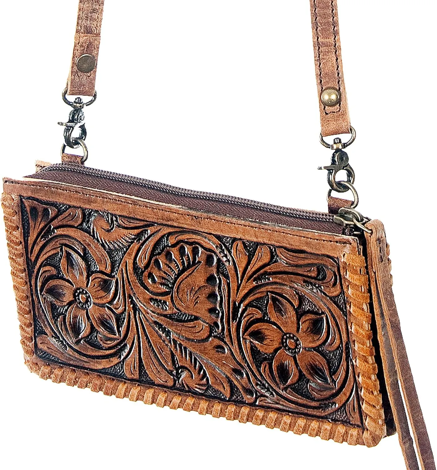 American Darling ADBG535BR Wallet Hand Tooled Genuine Leather Women Bag Western Handbag Purse