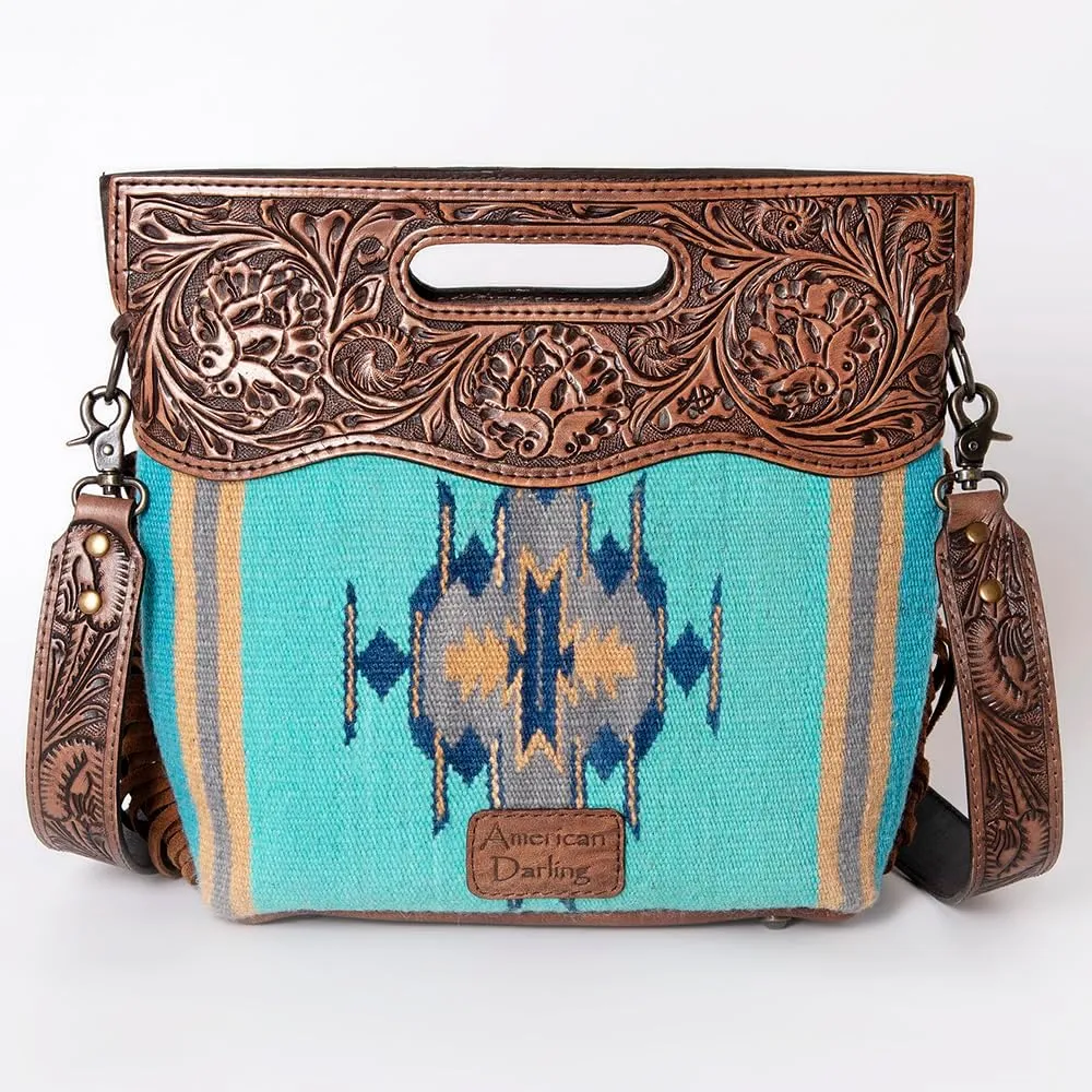 American Darling ADBGS146A Clutch Hand Tooled Hair On Genuine Leather Women Bag Western Handbag Purse