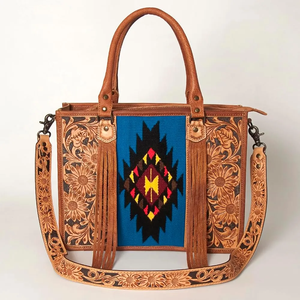 American Darling Briefcase Hand Tooled Saddle Blanket Genuine Leather women bag western handbag purse, Black