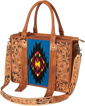 American Darling Briefcase Hand Tooled Saddle Blanket Genuine Leather women bag western handbag purse, Black