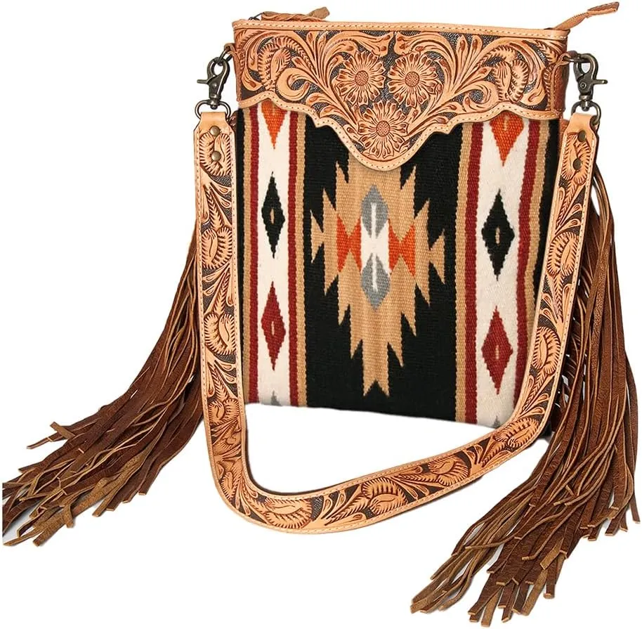 American Darling Cross Body Hand Tooled Saddle Blanket Genuine Leather Women Bag Western Handbag Purse