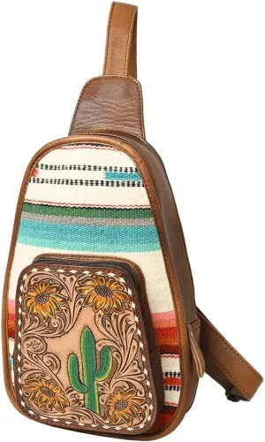 American Darling Sling Hand Tooled Saddle Blanket Genuine Leather Women Bag Western Handbag Purse