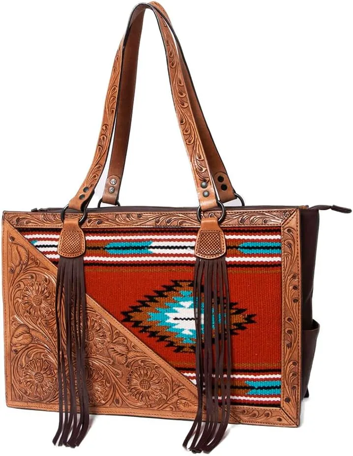 American Darling Tote Hand Tooled Saddle Blanket Genuine Leather Women Bag Western Handbag Purse