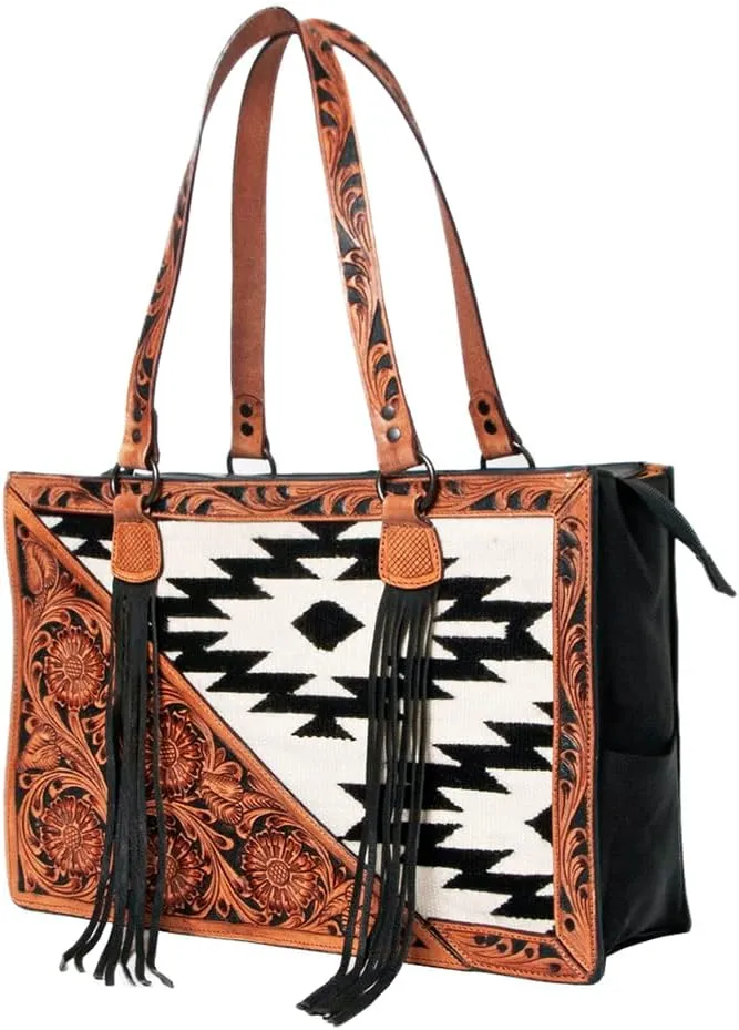 American Darling Tote Hand Tooled Saddle Blanket Genuine Leather Women Bag Western Handbag Purse