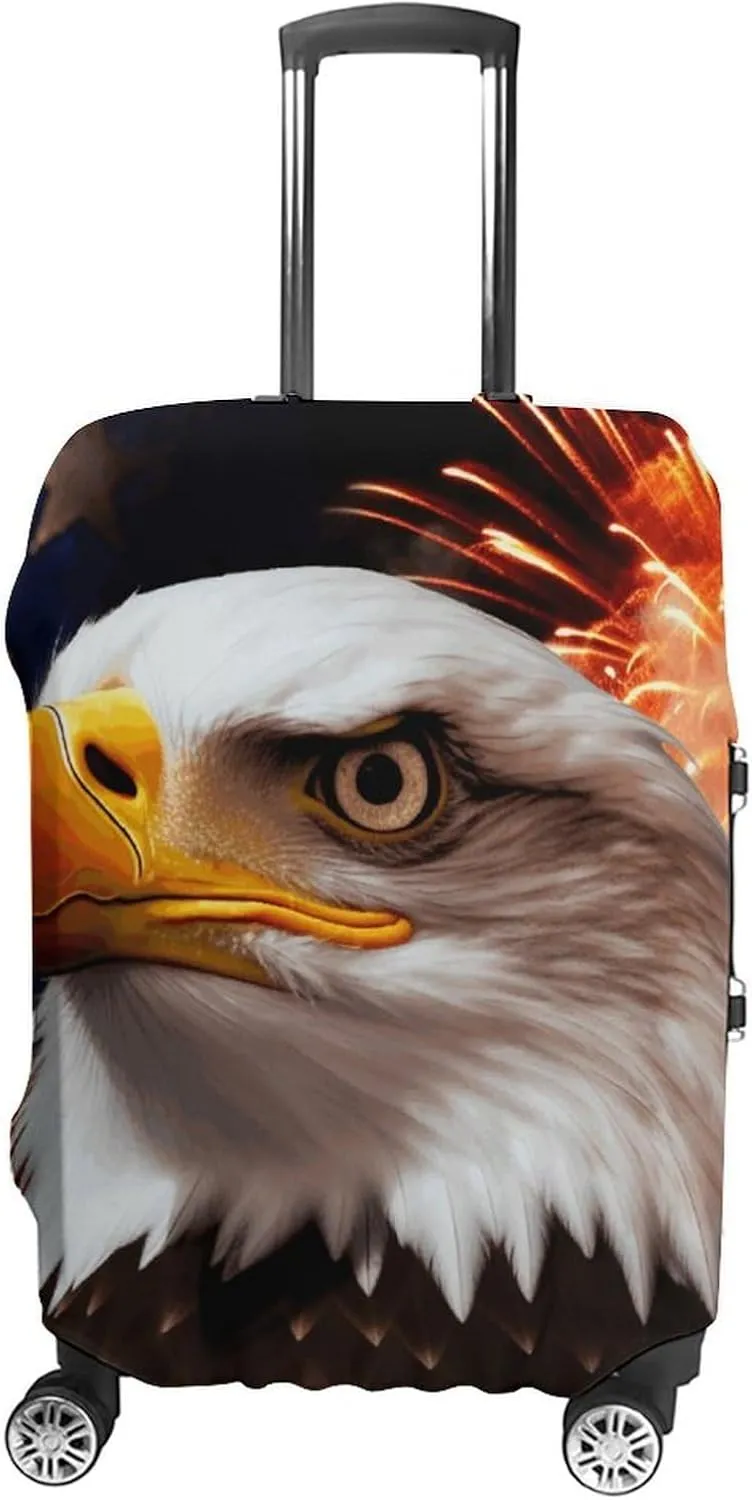 American Flag Fire Eagle Luggage Cover Protector - Travel Suitcase Sleeve with Dual-Sided Prints, Universal Fit 18-32 Inch, Washable Anti-Scratch Travel Baggage Cover XL