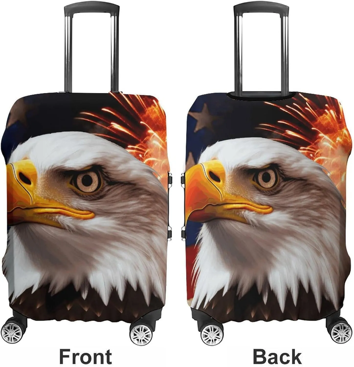 American Flag Fire Eagle Luggage Cover Protector - Travel Suitcase Sleeve with Dual-Sided Prints, Universal Fit 18-32 Inch, Washable Anti-Scratch Travel Baggage Cover XL