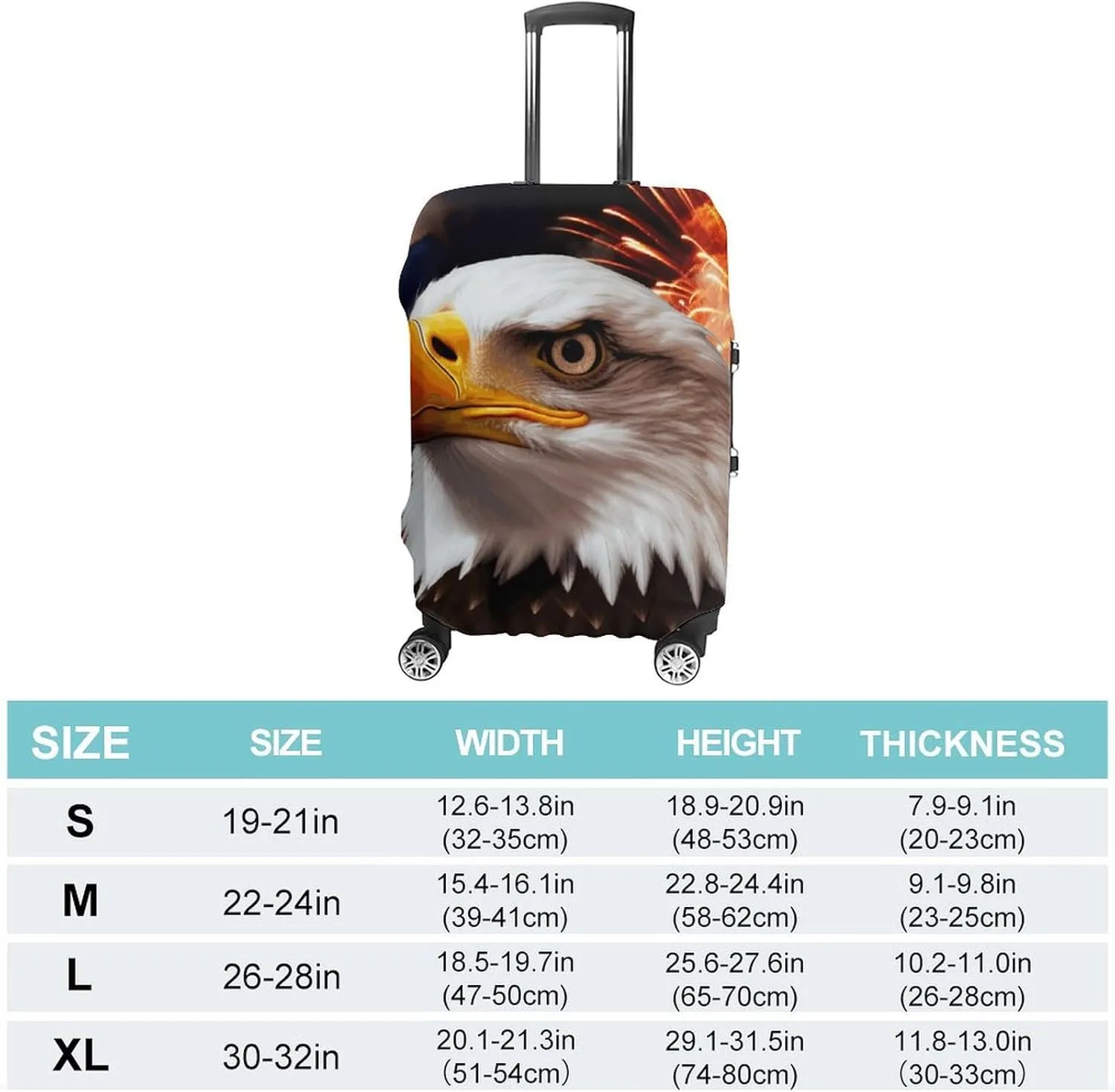 American Flag Fire Eagle Luggage Cover Protector - Travel Suitcase Sleeve with Dual-Sided Prints, Universal Fit 18-32 Inch, Washable Anti-Scratch Travel Baggage Cover XL