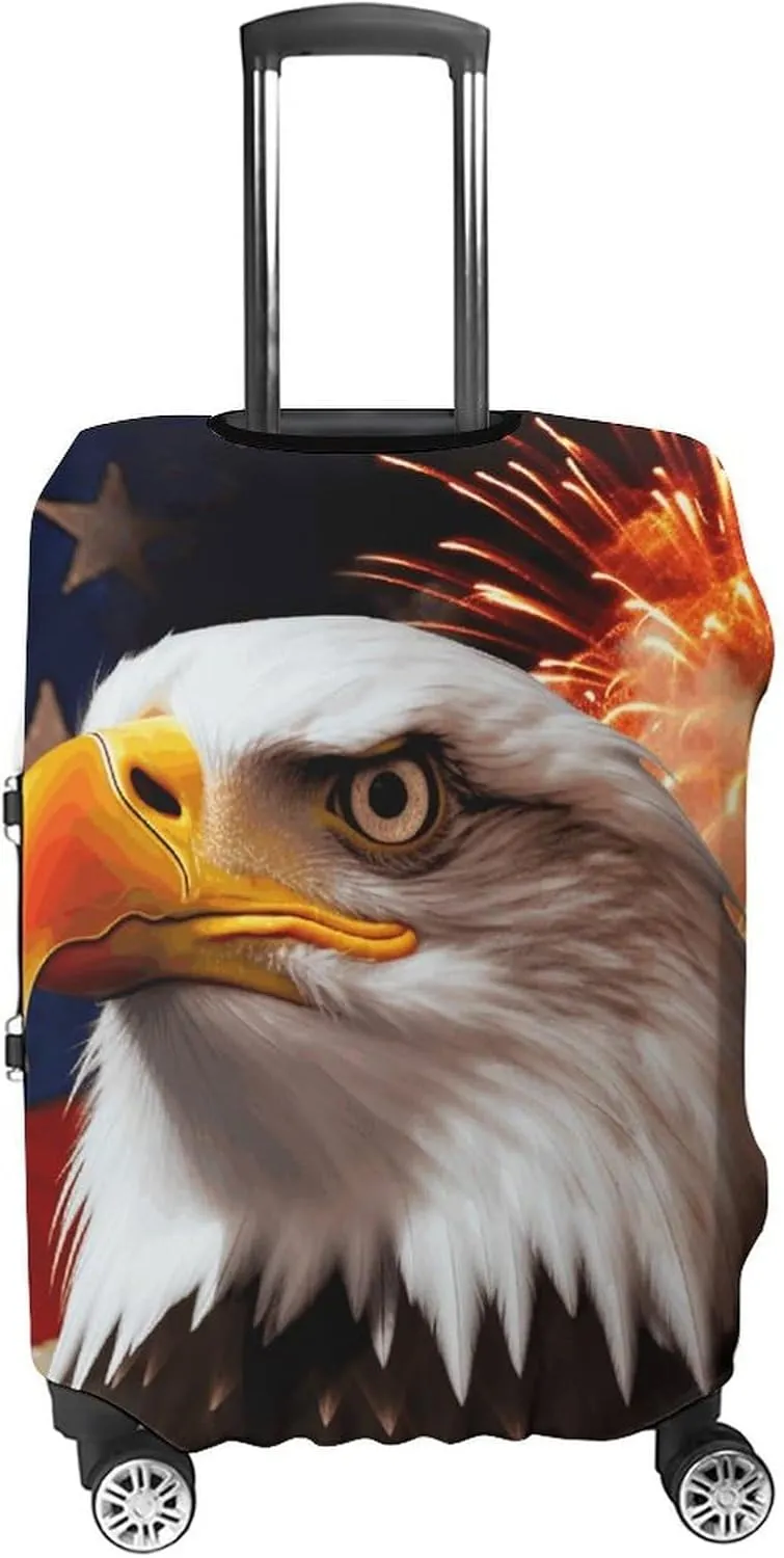 American Flag Fire Eagle Luggage Cover Protector - Travel Suitcase Sleeve with Dual-Sided Prints, Universal Fit 18-32 Inch, Washable Anti-Scratch Travel Baggage Cover XL