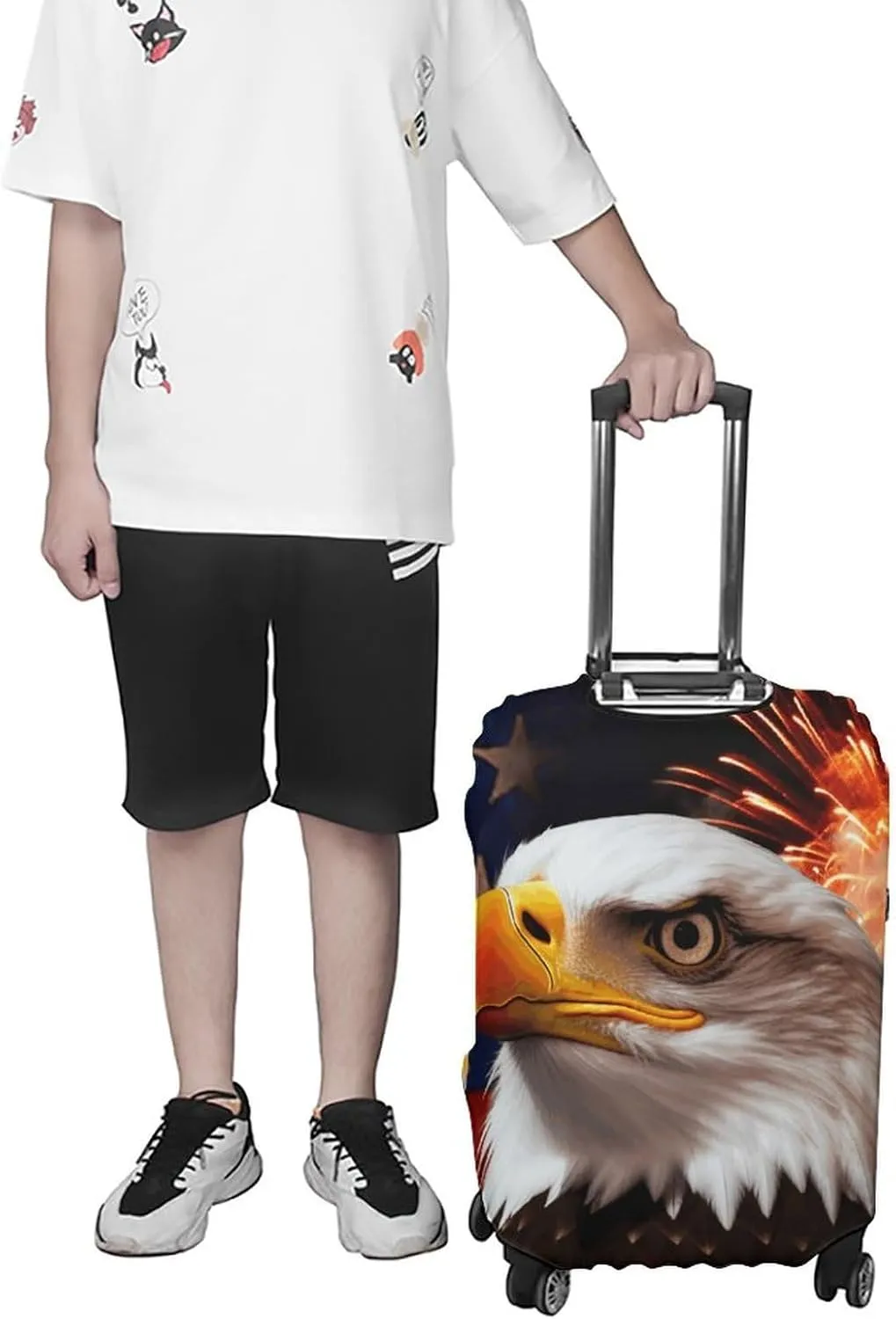 American Flag Fire Eagle Luggage Cover Protector - Travel Suitcase Sleeve with Dual-Sided Prints, Universal Fit 18-32 Inch, Washable Anti-Scratch Travel Baggage Cover XL