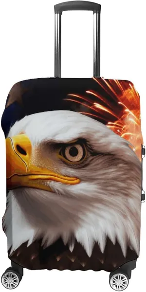 American Flag Fire Eagle Luggage Cover Protector - Travel Suitcase Sleeve with Dual-Sided Prints, Universal Fit 18-32 Inch, Washable Anti-Scratch Travel Baggage Cover XL
