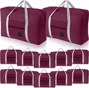 Amylove 12 Pcs Foldable Travel Bags Bulk Foldable Travel Duffel Bags Waterproof Lightweight Carry on for Sports Gym Weekender Outing Overnight(Burgundy)