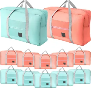 Amylove 12 Pcs Foldable Travel Bags Bulk Foldable Travel Duffel Bags Waterproof Lightweight Carry on for Sports Gym Weekender Outing Overnight(Light Pink, Light Blue)