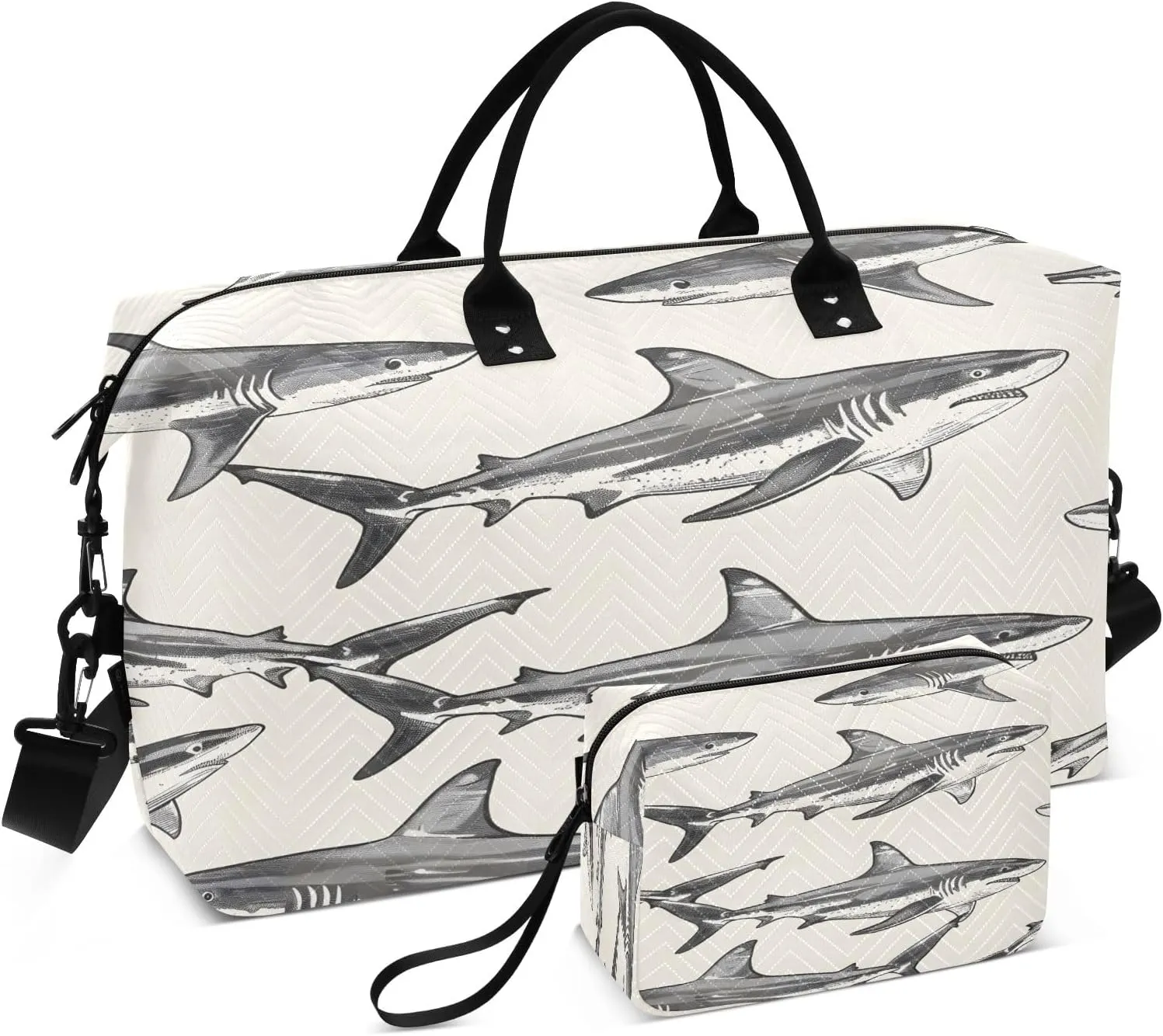 Angry Shark Travel Duffel Bags with Toiletry Bag for Travel Gym Yoga Weekender Bag