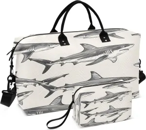 Angry Shark Travel Duffel Bags with Toiletry Bag for Travel Gym Yoga Weekender Bag