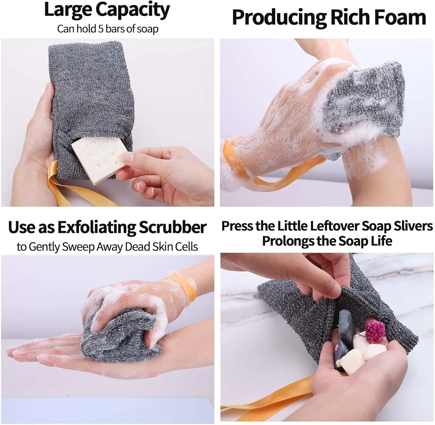 Antimbee 12-Pack Soap Pouch, Soap Exfoliating Bag, Body Scrubbers for Shower Soap Saver, Gray Mesh Bar Soap Sock for Senstive and Rough Skin