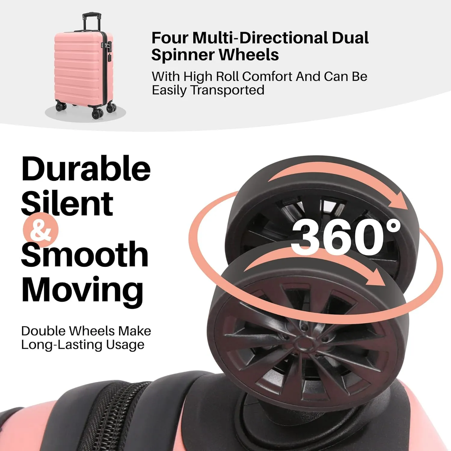 AnyZip Carry On Luggage 21" Hardside PC ABS Lightweight USB Suitcase with Wheels TSA Lock for kids Pink