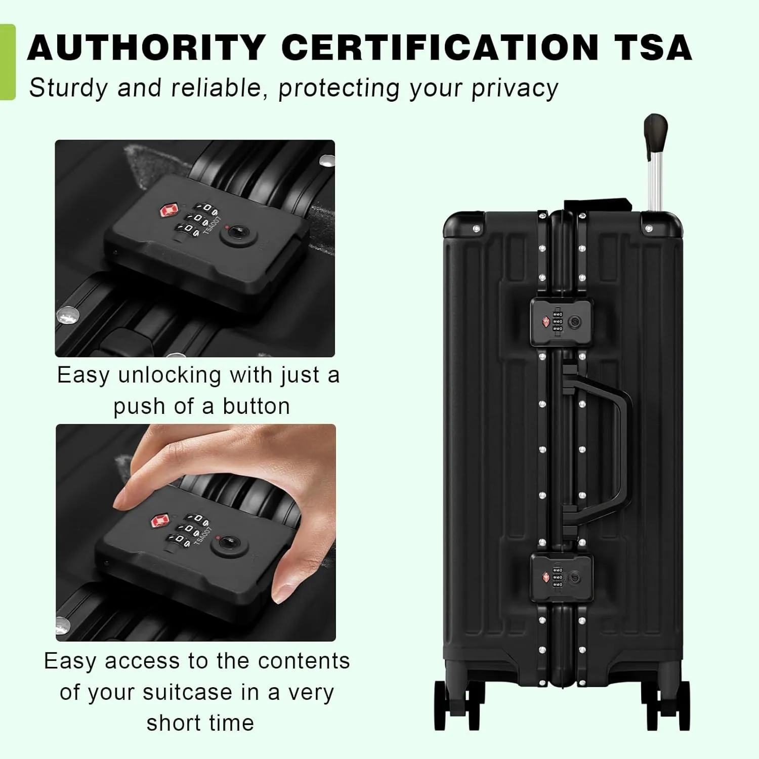 AnyZip Luggage PC ABS Aluminum Frame Zipperless Checked Luggage Hard Shell Suitcase with TSA Lock Double Spinner Wheels 24 Inch Black