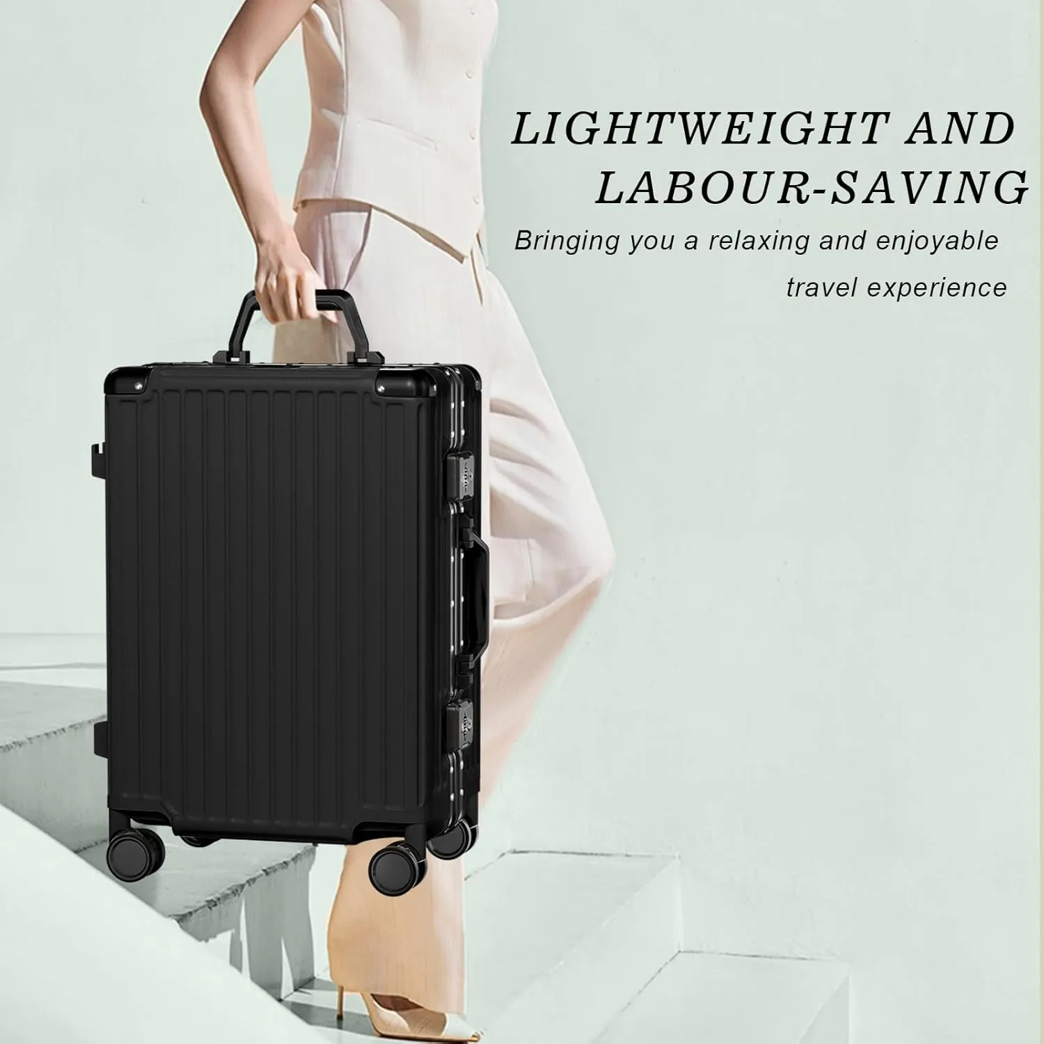 AnyZip Luggage PC ABS Aluminum Frame Zipperless Checked Luggage Hard Shell Suitcase with TSA Lock Double Spinner Wheels 24 Inch Black