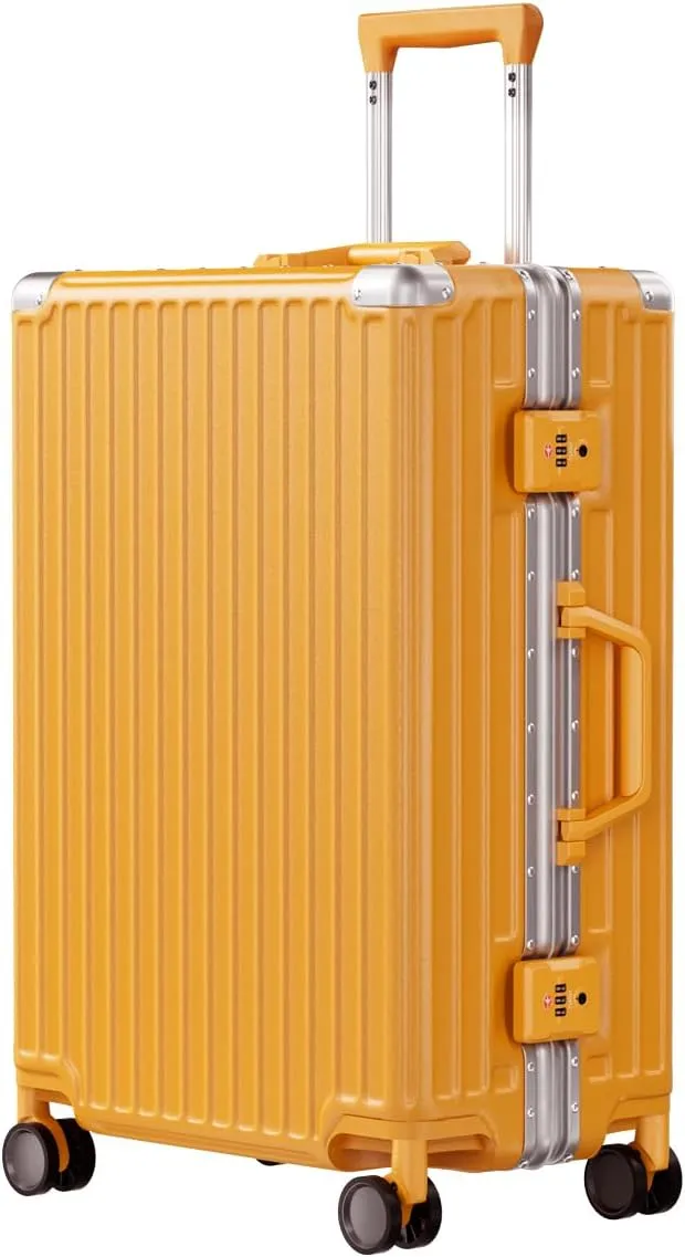 AnyZip Luggage PC ABS Aluminum Frame Zipperless Checked Luggage Hard Shell Suitcase with TSA Lock Double Spinner Wheels 24 Inch Orange