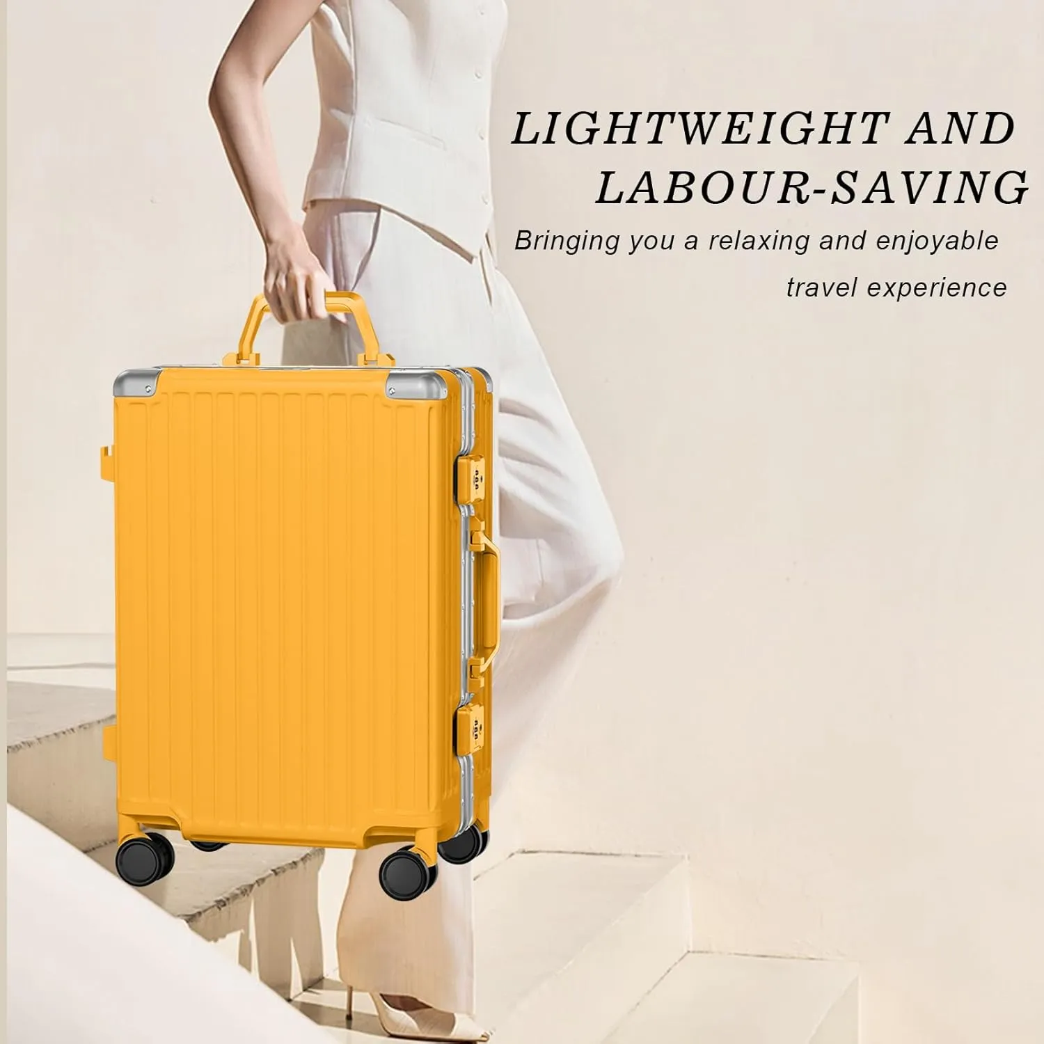 AnyZip Luggage PC ABS Aluminum Frame Zipperless Checked Luggage Hard Shell Suitcase with TSA Lock Double Spinner Wheels 24 Inch Orange