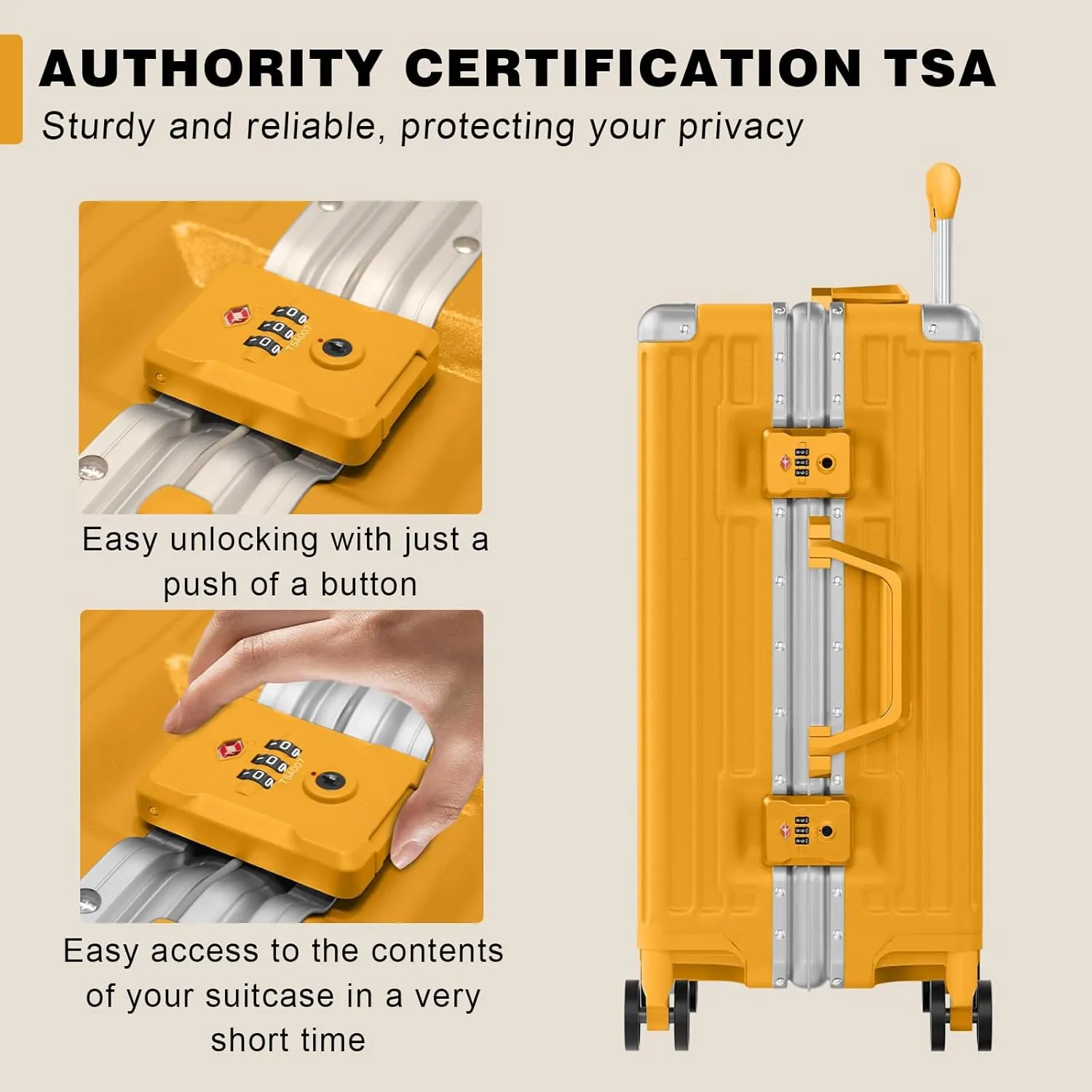 AnyZip Luggage PC ABS Aluminum Frame Zipperless Checked Luggage Hard Shell Suitcase with TSA Lock Double Spinner Wheels 24 Inch Orange