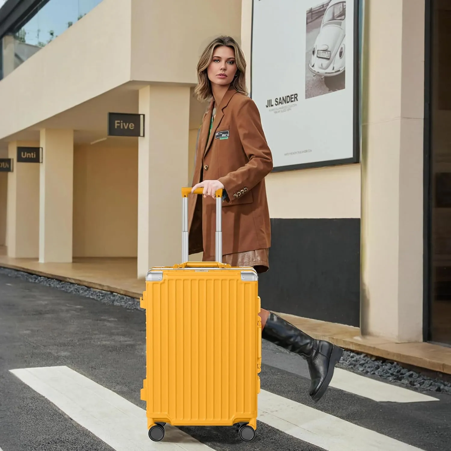 AnyZip Luggage PC ABS Aluminum Frame Zipperless Checked Luggage Hard Shell Suitcase with TSA Lock Double Spinner Wheels 24 Inch Orange