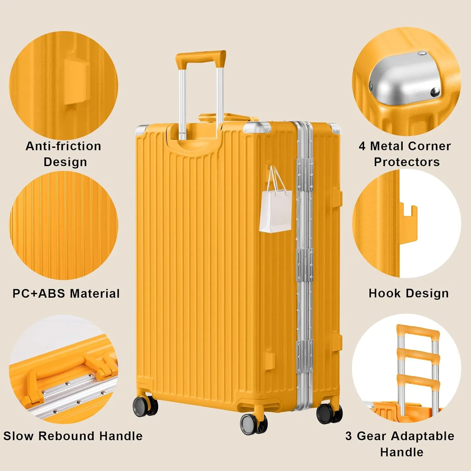 AnyZip Luggage PC ABS Aluminum Frame Zipperless Checked Luggage Hard Shell Suitcase with TSA Lock Double Spinner Wheels 24 Inch Orange