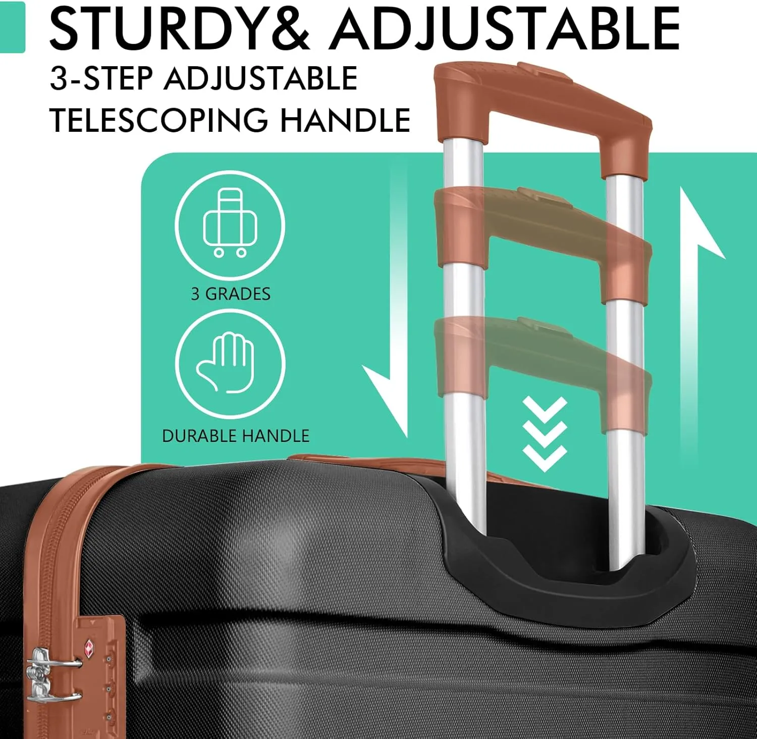 AnyZip Luggage PC ABS Hardside Lightweight Suitcase with 4 Universal Wheels TSA Lock Checked-Medium 24 Inch Black Brown