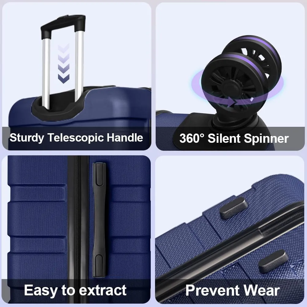 AnyZip Luggage Set 20 Inch Carry on Luggage PC ABS Hardshell Lightweight Suitcases for Travelling with 4 Universal Wheels TSA Lock Dark Blue