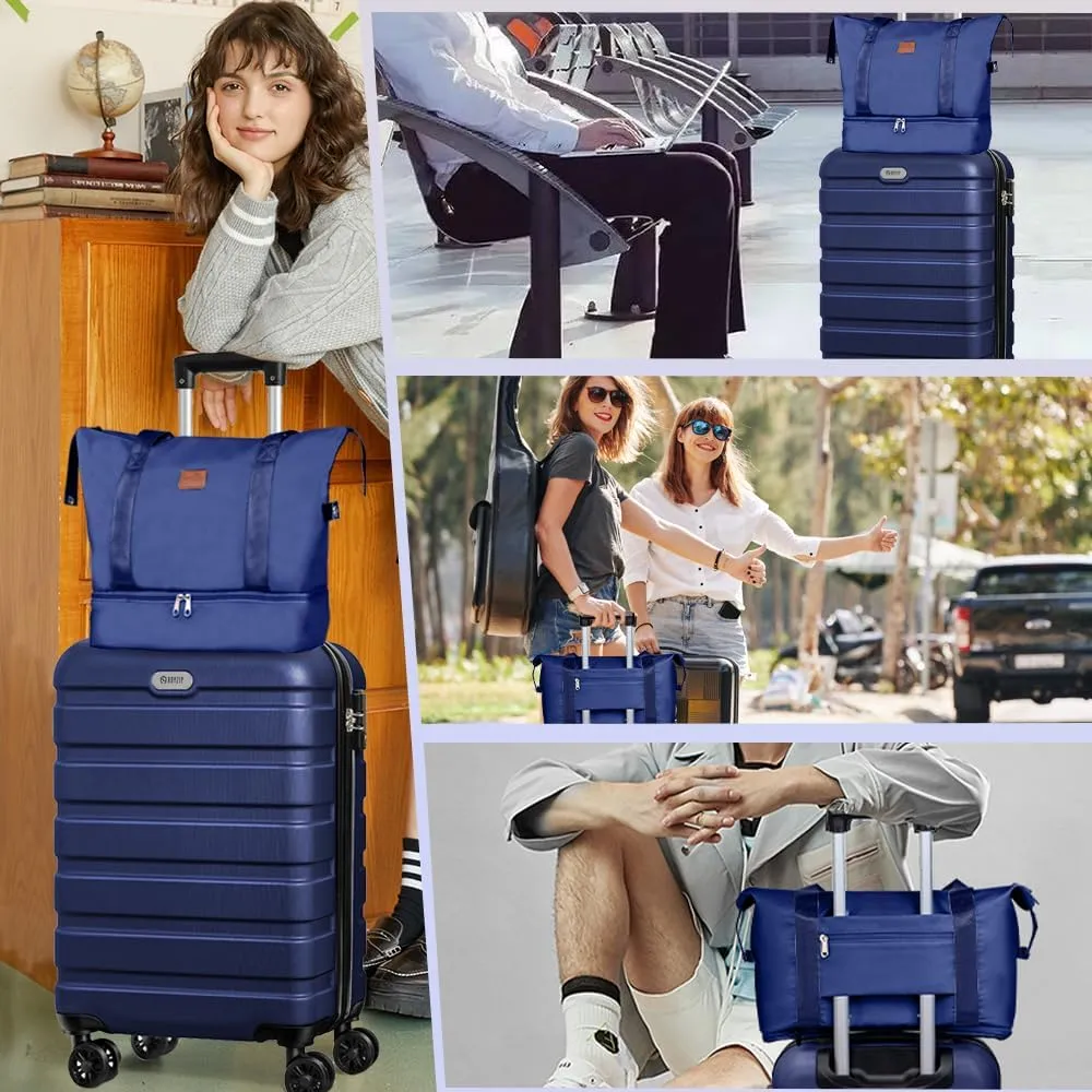 AnyZip Luggage Set 5 Piece PC ABS Hardshell Lightweight Suitcases for Travelling with 4 Universal Wheels TSA Lock Carry on Suitcase Dark Blue