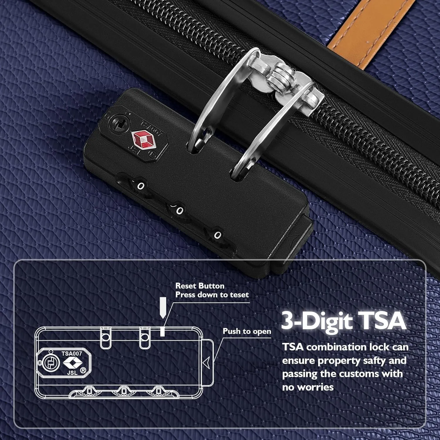 AnyZip Luggage Sets 3 Piece ABS PC Hardside Lightweight Suitcase with Spinner Wheels TSA Lock Carry on 20 24 28 Inch Dark Blue