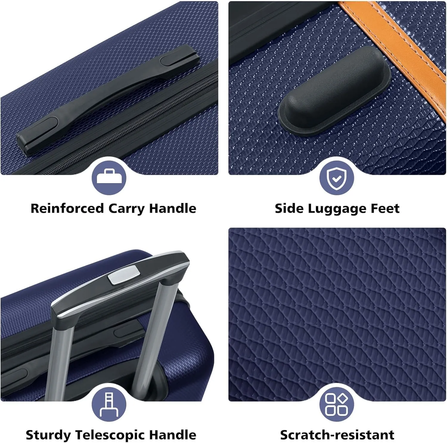 AnyZip Luggage Sets 3 Piece ABS PC Hardside Lightweight Suitcase with Spinner Wheels TSA Lock Carry on 20 24 28 Inch Dark Blue