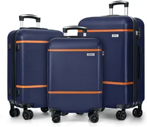 AnyZip Luggage Sets 3 Piece ABS PC Hardside Lightweight Suitcase with Spinner Wheels TSA Lock Carry on 20 24 28 Inch Dark Blue