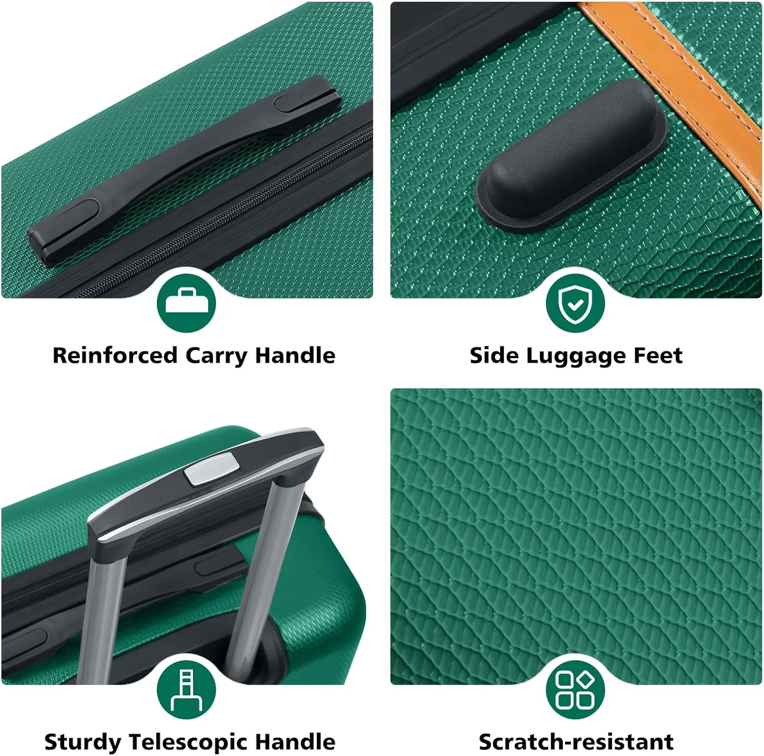 AnyZip Luggage Sets 3 Piece ABS PC Hardside Lightweight Suitcase with Spinner Wheels TSA Lock Carry on 20 24 28 Inch Dark Green