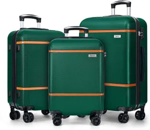 AnyZip Luggage Sets 3 Piece ABS PC Hardside Lightweight Suitcase with Spinner Wheels TSA Lock Carry on 20 24 28 Inch Dark Green