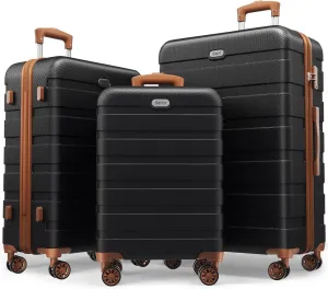 AnyZip Luggage Sets 3 Piece PC ABS Hardside Lightweight Suitcase with 4 Universal Wheels TSA Lock Carry On 20 24 28 Inch Black Brown
