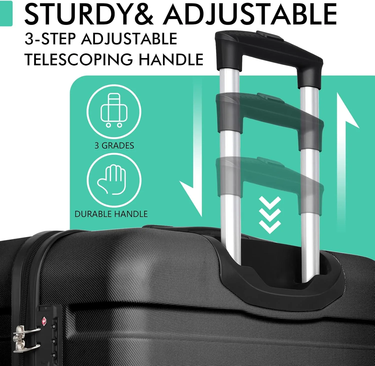 AnyZip Luggage Sets 3 Piece PC ABS Hardside Lightweight Suitcase with 4 Universal Wheels TSA Lock Carry On 20 24 28 Inch Black