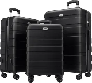 AnyZip Luggage Sets 3 Piece PC ABS Hardside Lightweight Suitcase with 4 Universal Wheels TSA Lock Carry On 20 24 28 Inch Black