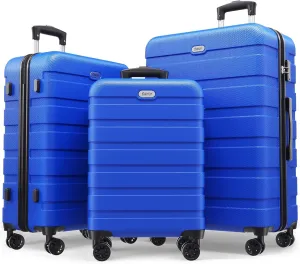 AnyZip Luggage Sets 3 Piece PC ABS Hardside Lightweight Suitcase with 4 Universal Wheels TSA Lock Carry On 20 24 28 Inch Blue