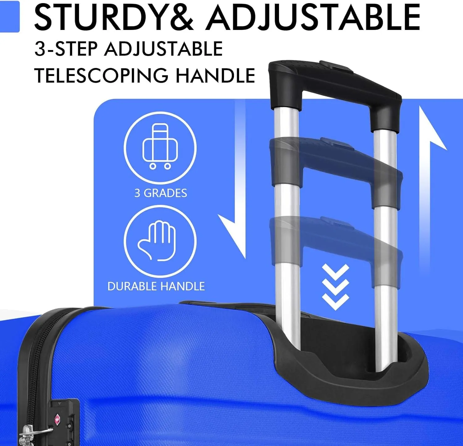 AnyZip Luggage Sets 3 Piece PC ABS Hardside Lightweight Suitcase with 4 Universal Wheels TSA Lock Carry On 20 24 28 Inch Blue